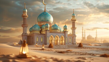 Modern 3D greeting card Islamic holiday banner  - obrazy, fototapety, plakaty