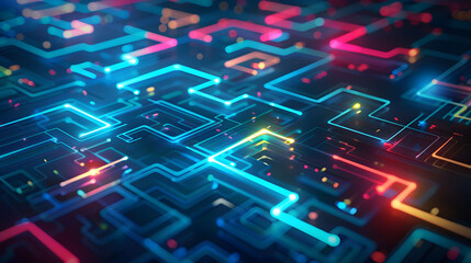 Obraz premium Abstract hologram background with colorful glowing lines forming the shape of squares and rectangles