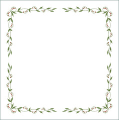 Naklejka premium Green vegetal ornamental frame with leaves, decorative border, corners for greeting cards, banners, business cards, invitations, menus. Isolated vector illustration. 
