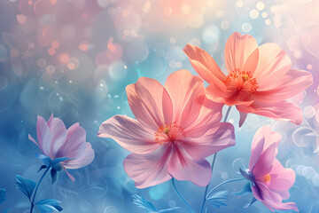 Illustration of spring flowers on a pastel background, perfect for nature-themed promotions or spring holiday designs.