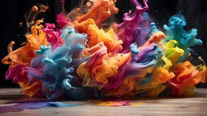 vibrant dance of smoky colors. Colorful waves of smoke in an abstract style. background of colored smoke flowing. Paint explosion, rainbow smoke, color fume powder splash, and liquid ink dye motion in