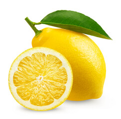 Lemon and slice isolated on transparent background.