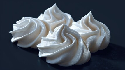 A close up of three whipped creams on a black surface. Ideal for food and dessert concepts