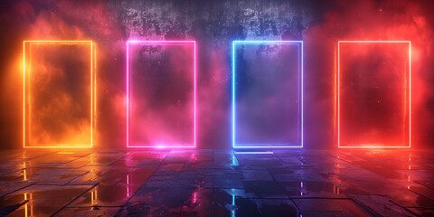 Set realistic isolated neon frames
