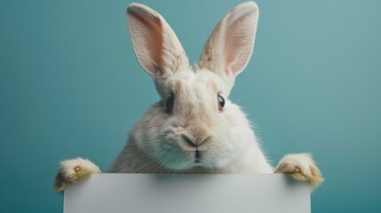 Cute bunny holding a blank white banner.