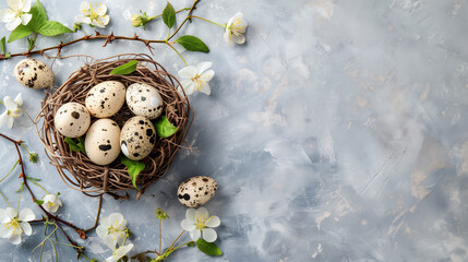 quail eggs in a nest with eggs