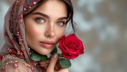 portrait of a woman with red rose