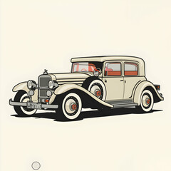 Classic Car Illustration, Old Car Garage