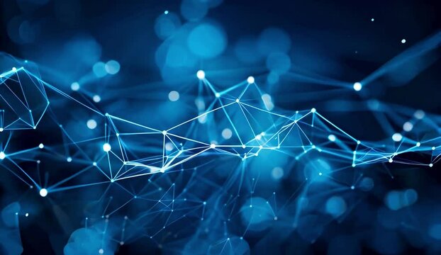 Structural Abstract Digital glow Blue Connections of information. Data transfer in network connection. Plexus Abstract business data background. 3D 4k Seamless loop.  Blockchain, AI

