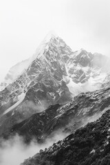 bw photo of foggy himalaya top. white on all sides