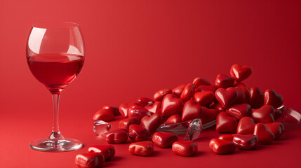 Tasty heartshaped candies and glass for Valentines Day