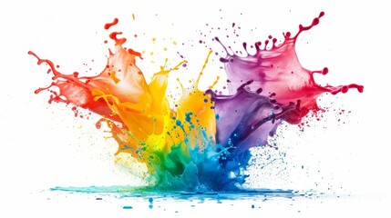 Abstract colorful paint splashes, paint explosion on white background