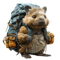 A 3D animated cartoon render of a cute wombat helping lost hikers reach the trail.