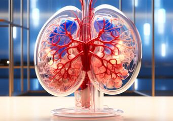 Detailed 3D Anatomical Illustration: Human Kidneys Cross-Section, Structure, Morphology - Medical Profession Visual Reference