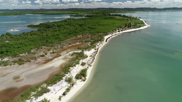 Aerial view of Ponta do Dourado Island, Ba&iacute;a de Todos os Santos - Salinas da Margarida, Bahia, Brazil