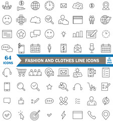 Fashion and Clothes Line Icons vector illustrator set