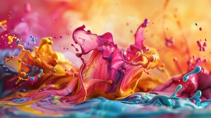 A vibrant dance of colorful liquid splashes