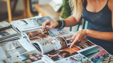 Fototapeta premium Print fashioner spreading out a magazine spread with text and pictures
