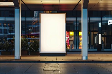 A blank billboard on a city street at night. Ideal for urban advertising concepts