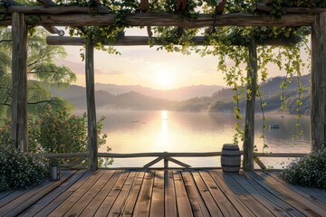 A beautiful view of a lake from a wooden dock