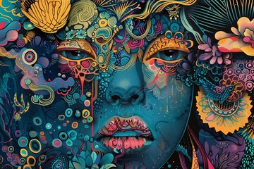 Obraz premium Vibrant Psychedelic Artwork of Woman's Face
