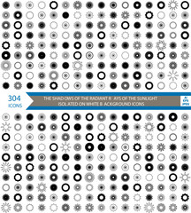 The shadows of the radiant rays of the sunlight isolated on white background icons vector illustrator set