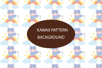 Stock element. Little Bear face cute sleeping in the moon, ballon, and hearts pattern background