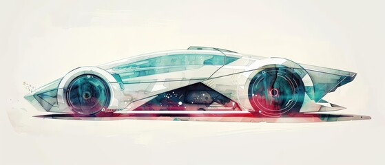 Create a watercolor painting of a futuristic sports car. The car should be sleek and stylish, with a hint of retro flair. The colors should be vibrant and eye-catching.