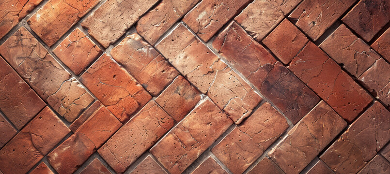 Terracotta Herringbone Pattern, Close-Up Texture Background