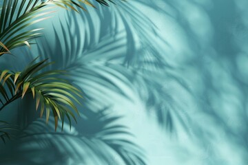 Palm tree shadow on blue wall, suitable for tropical themed designs