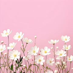 background with soft elegant white wild flowers design on pink backdrop minimalist style exclusive,generate ai