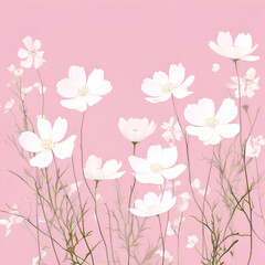 background with soft elegant white wild flowers design on pink backdrop minimalist style exclusive,generate ai