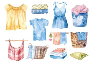 A beautiful watercolor painting of various clothing items. Perfect for fashion blogs or magazines