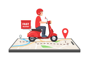 man ride scooter to deliver package