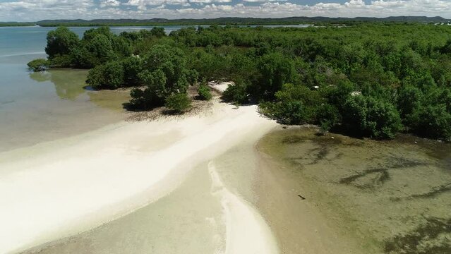 Aerial view of Ponta do Dourado Island, Ba&iacute;a de Todos os Santos - Salinas da Margarida, Bahia, Brazil