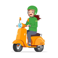 young woman riding scooter and feel happy