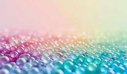 A bunch of multicolored balls of gradient color that look like droplets, pastel colors