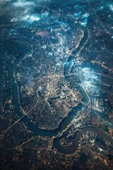 An aerial view of a city at night, perfect for urban landscape concepts.