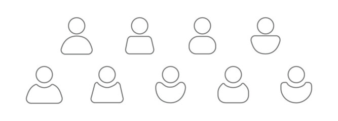 Flat illustration in grayscale. Nine icons in outline. User profile, person icon, gender neutral silhouette. Suitable for social media profiles, icons, screensavers and as a template...