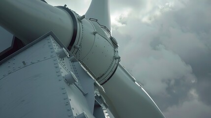 Wind turbine components on site before assembly, overcast sky, close-up, detailed texture 