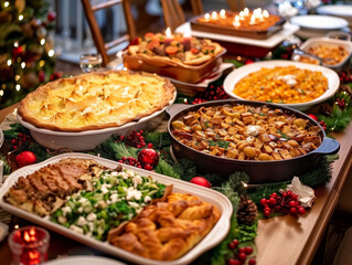 Obraz premium many dishes on table for thanksgiving day dinner - ai