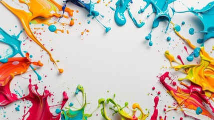 Abstract colorful paint splashes, paint explosion on white background