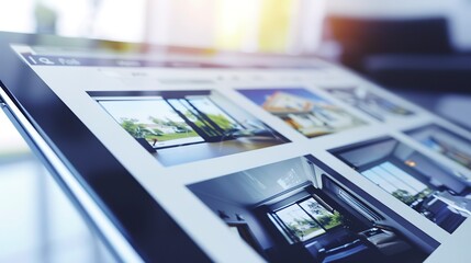 Digital tablet showing a property listing, close-up, clear photos and text, modern tool 