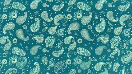 Seamless Pattern Paisley Style with Teal Background Scrapbooking Template