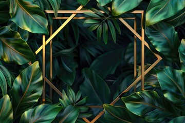 A beautiful golden frame surrounded by lush green leaves. Perfect for adding a touch of elegance to your designs