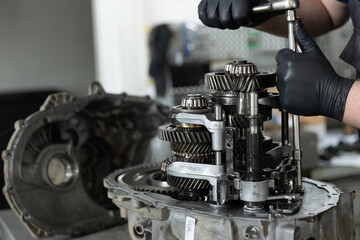 repair of mechanical parts of the car, close-up photo