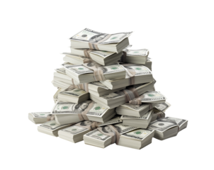 Stack of US dollar bills combined into one, isolated on transparent background. Generative AI