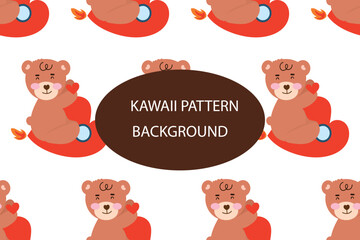 Kawaii animal pattern background design.  baby bear summer pattern background. for newborn apparel, textiles and wallpaper Vector illustration