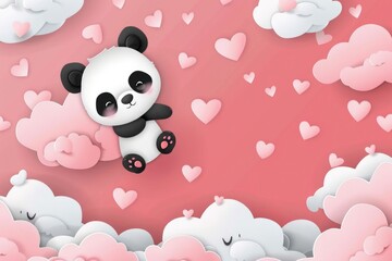A panda bear sitting on top of a cloud filled sky. Suitable for various design projects