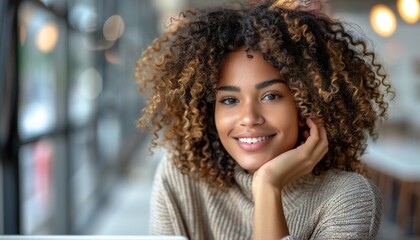 positive teacher with curly hair 